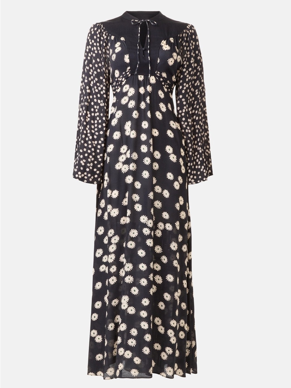 RIXO Black Maxi Dress with Cream Daisy Print